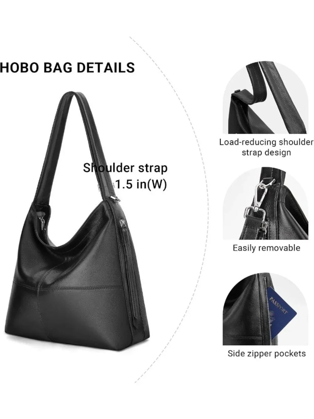 Stylish Genuine Leather Hobo Bag for Women - Versatile Crossbody & Tote with 2